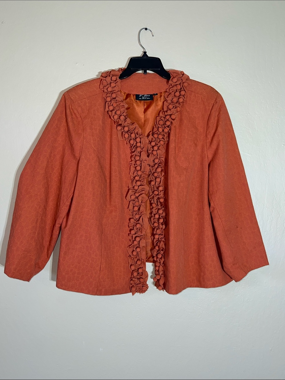 T.Renz Vintage Rust  Orange Ruffle-Trim lined jacket size 3X